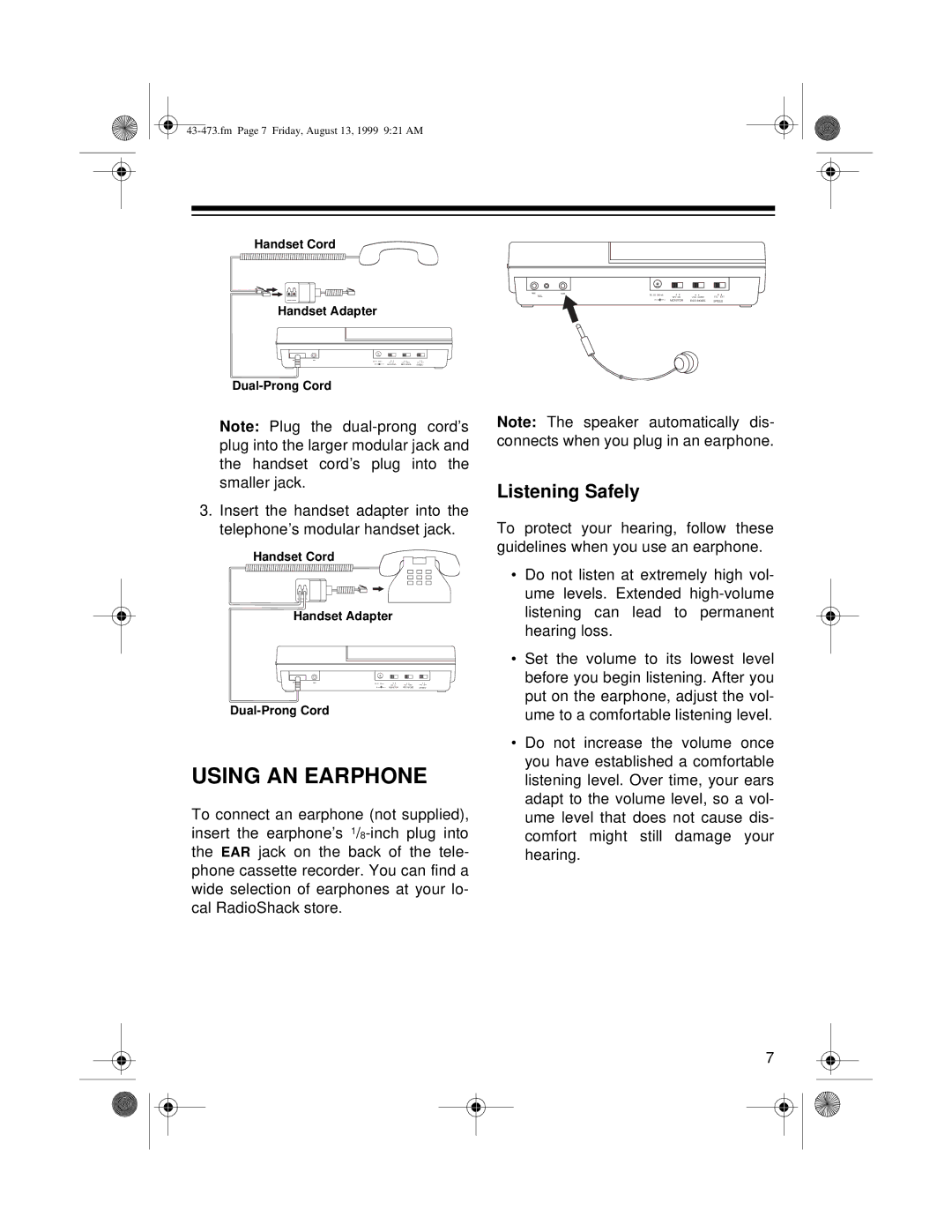 Roberts Radio TCR-200 owner manual Using AN Earphone, Listening Safely 