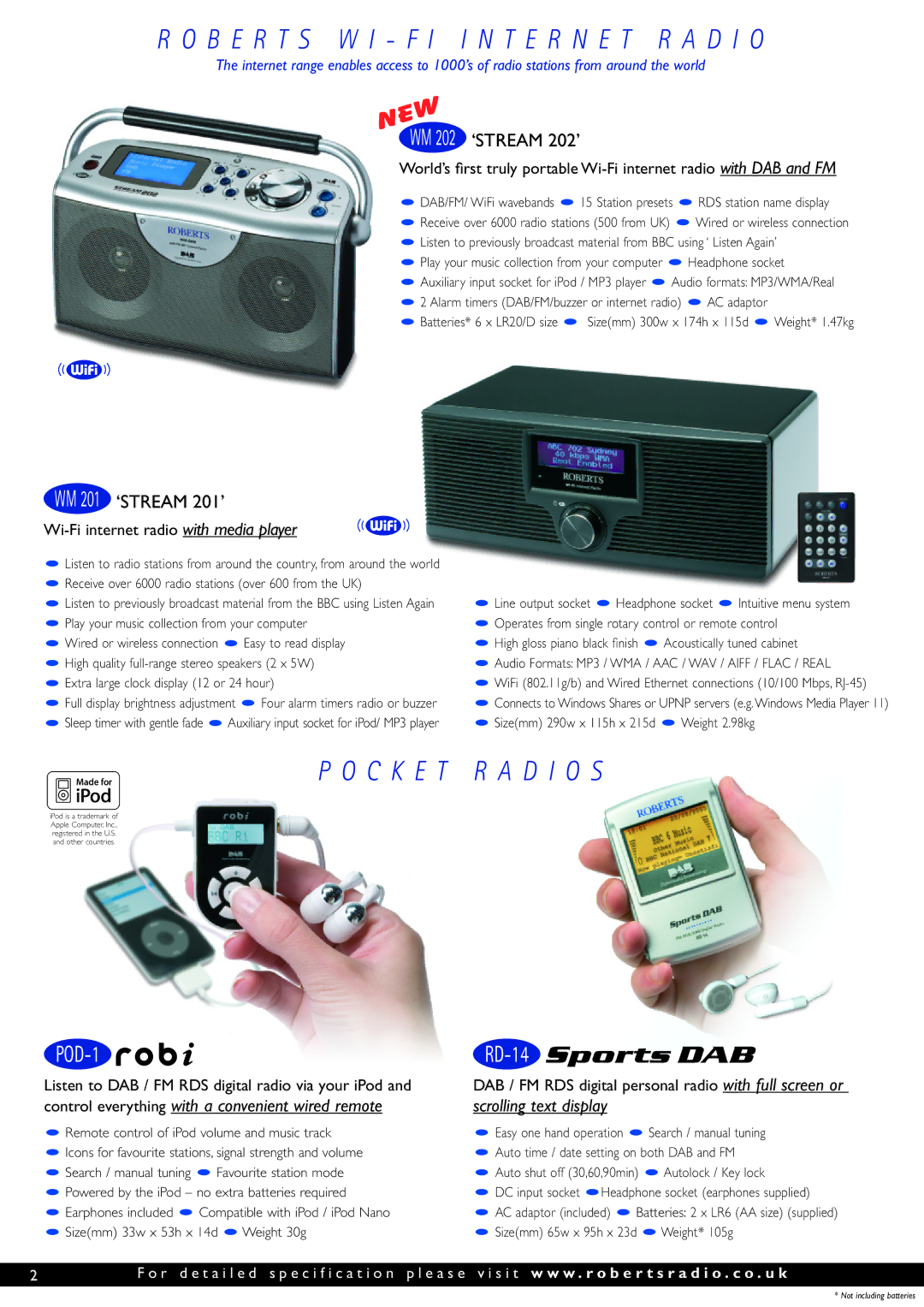 Roberts Radio The Digital Radio Collection manual C K E T, RD-14, WM 202 ‘STREAM 202’, WM 201 ‘STREAM 201’ 