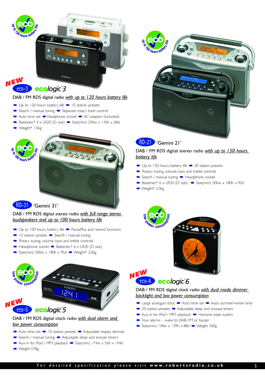 Roberts Radio The Digital Radio Collection manual Eco-3, Eco-6, Eco-5, RD-21‘Gemini 21’, RD-31‘Gemini 31’ 