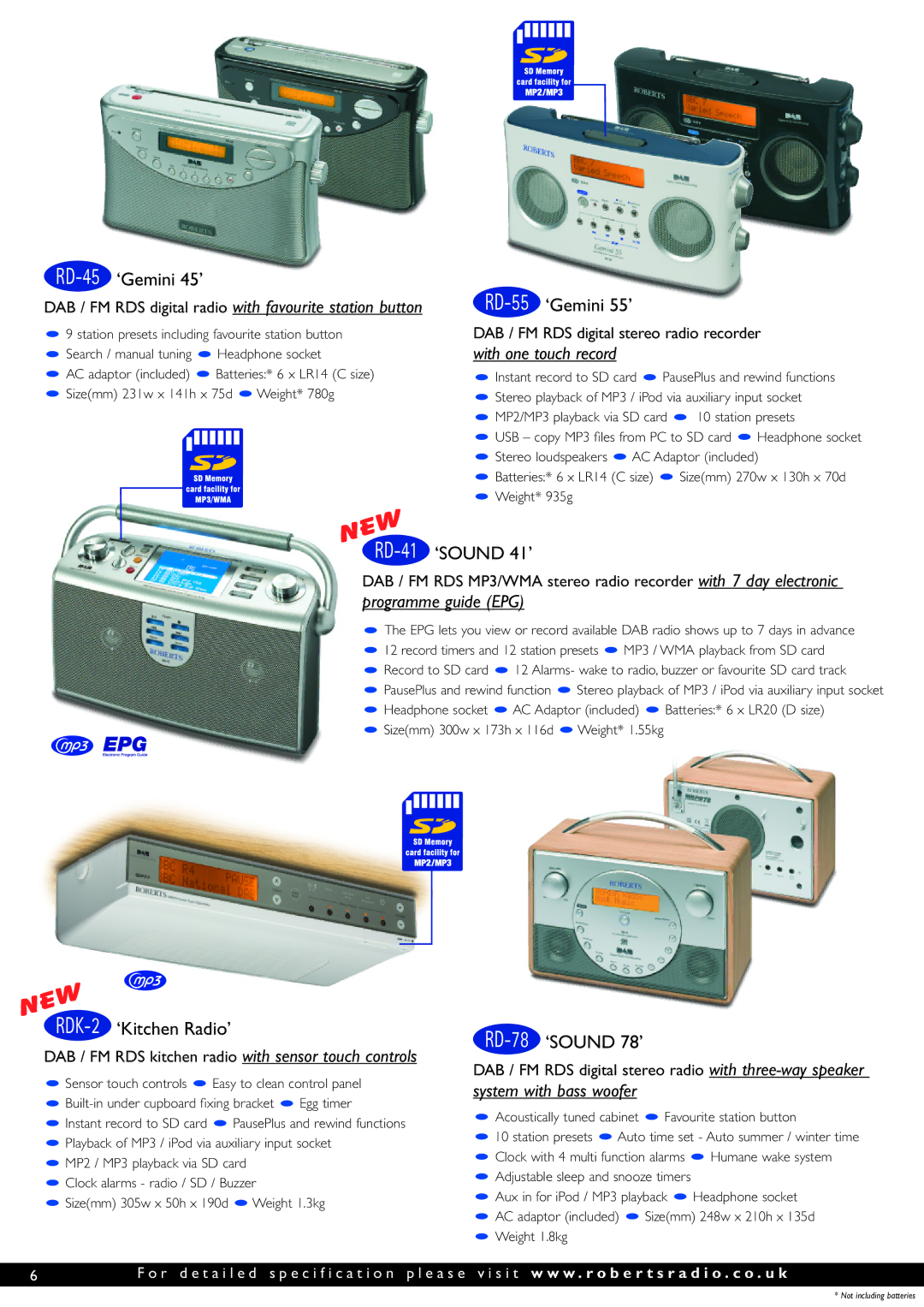 Roberts Radio The Digital Radio Collection manual RD-45‘Gemini 45’, RD-41‘SOUND 41’, ‘Kitchen Radio’, ‘SOUND 78’ 