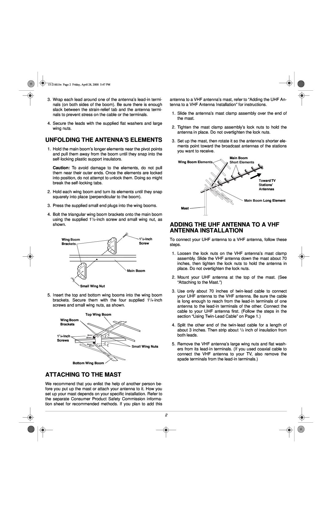 Roberts Radio U-75R owner manual Unfolding The Antenna’S Elements, Attaching To The Mast 