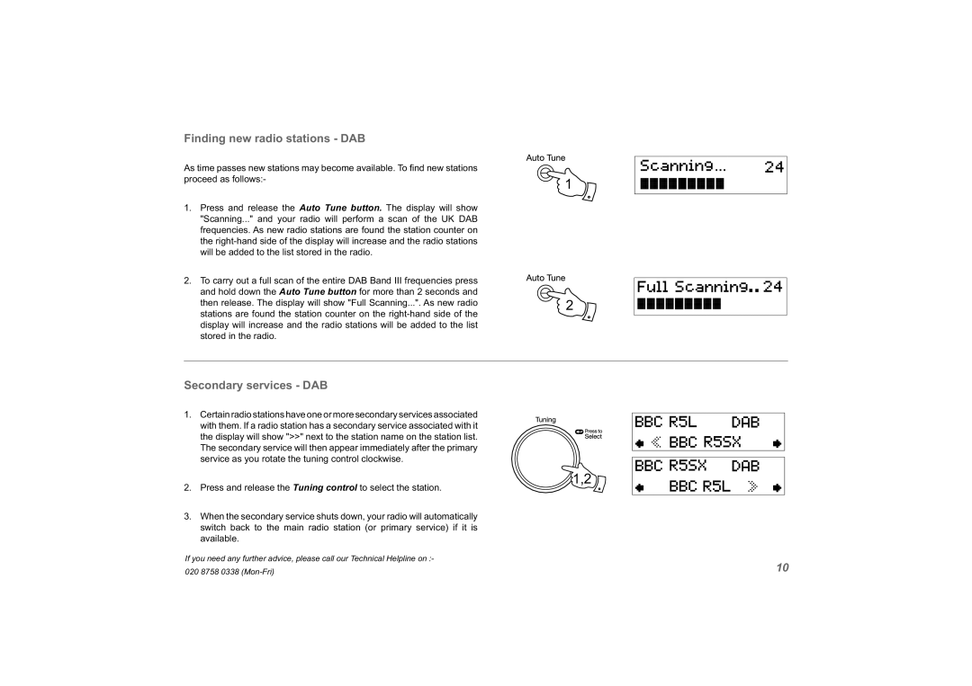 Roberts Radio unologic manual Finding new radio stations DAB, Secondary services DAB 