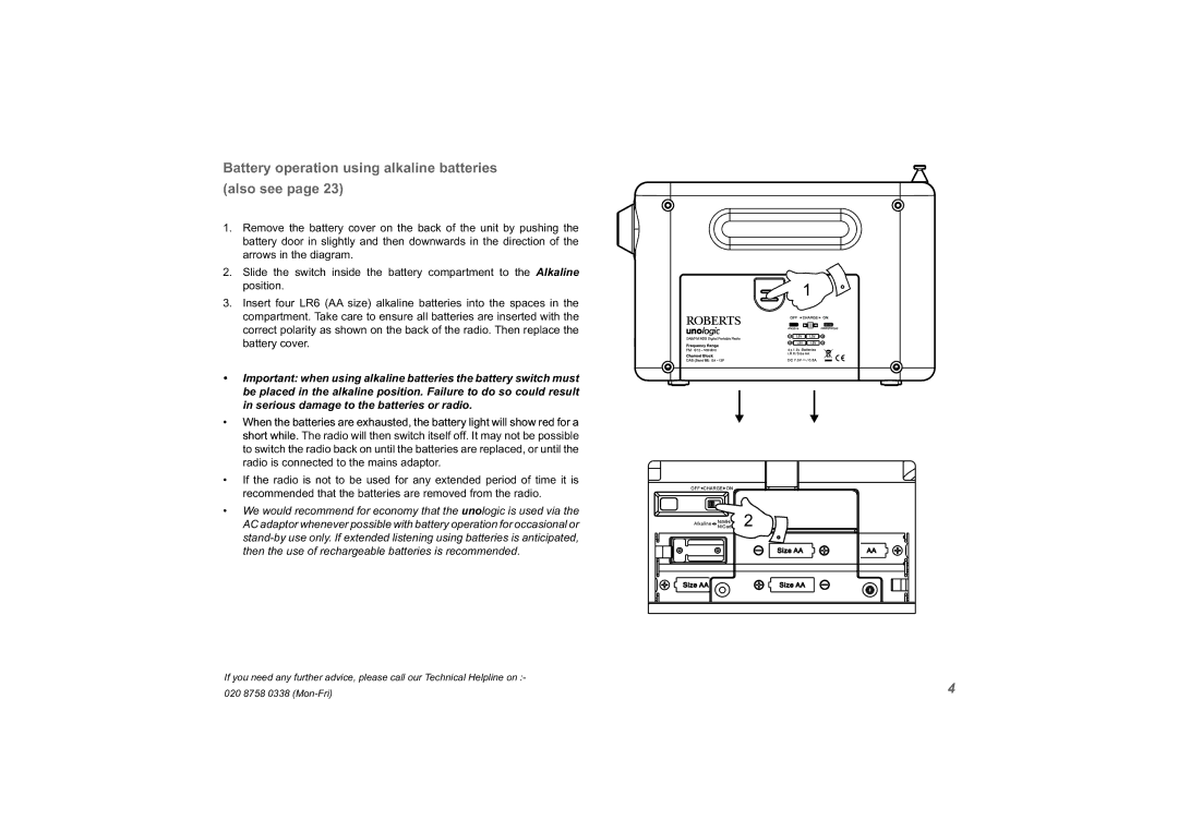 Roberts Radio unologic manual Battery operation using alkaline batteries Also see 