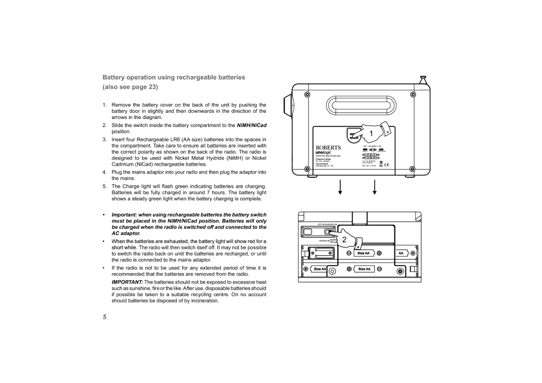 Roberts Radio unologic manual Battery operation using rechargeable batteries Also see 