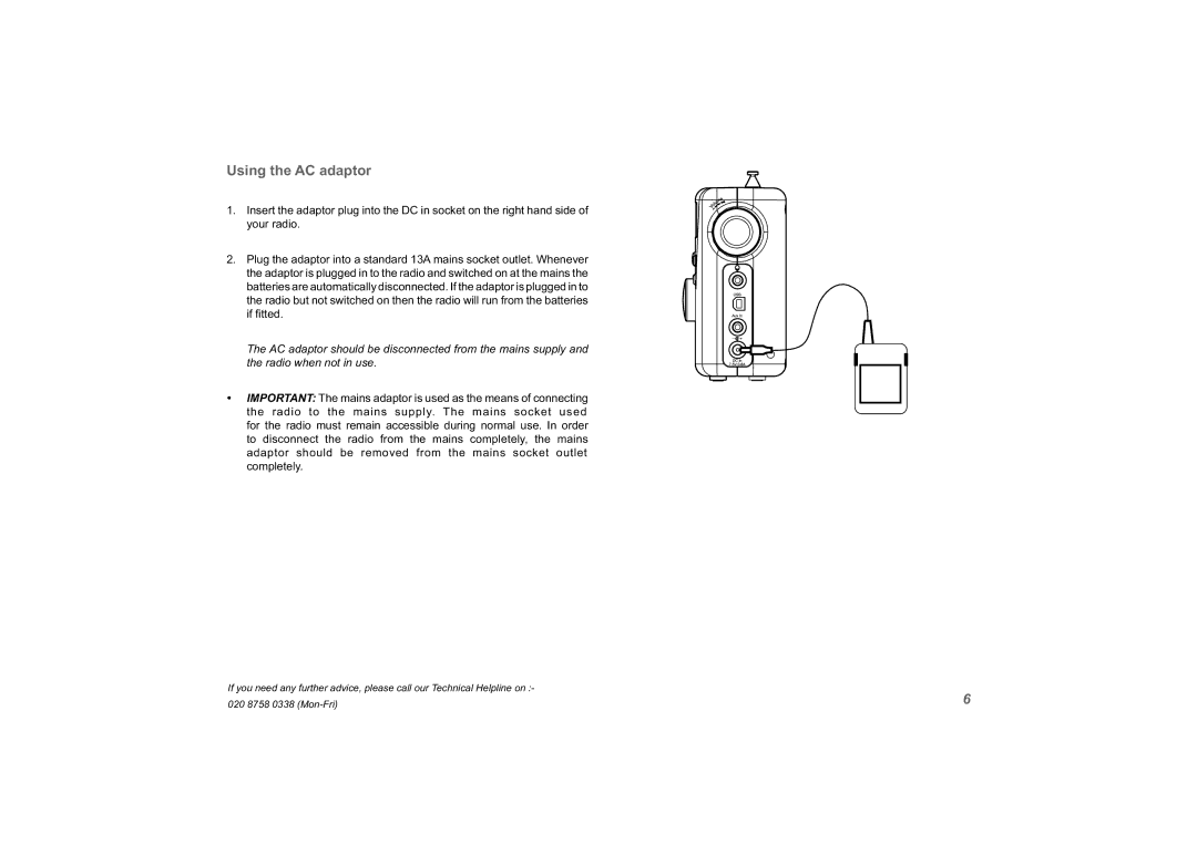 Roberts Radio unologic manual Using the AC adaptor 