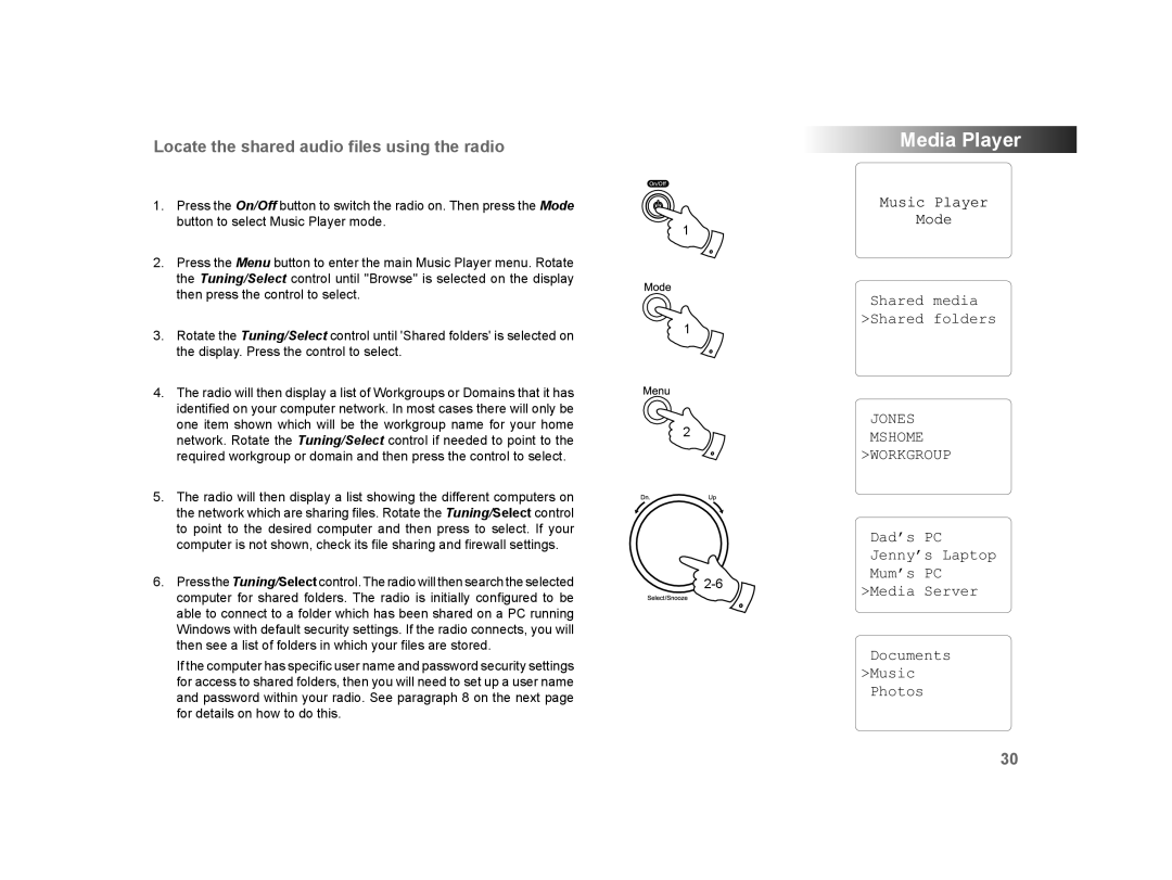 Roberts Radio WM-202 manual Locate the shared audio ﬁles using the radio 