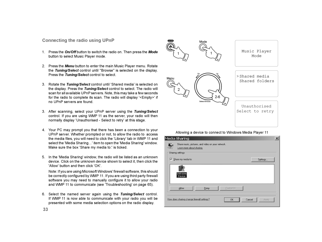 Roberts Radio WM-202 manual Connecting the radio using UPnP 