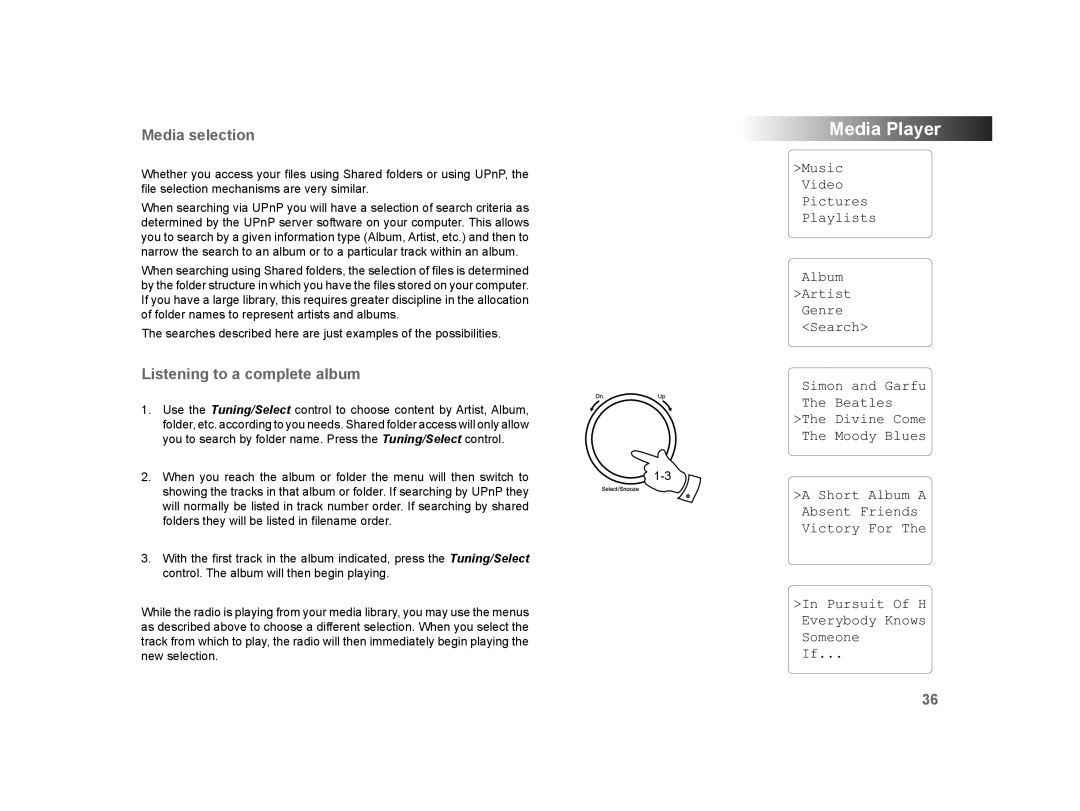 Roberts Radio WM-202 manual Media selection, Album 