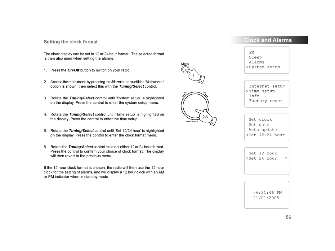 Roberts Radio WM-202 manual Setting the clock format 