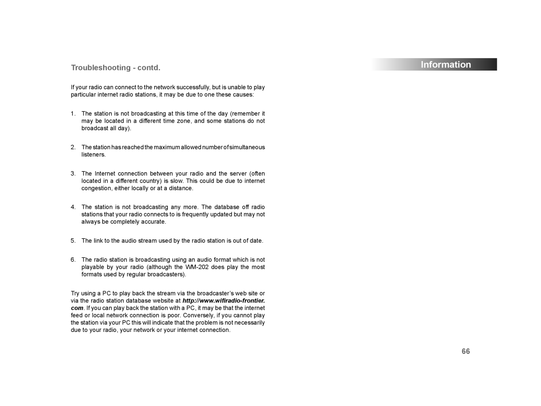 Roberts Radio WM-202 manual Troubleshooting contd 