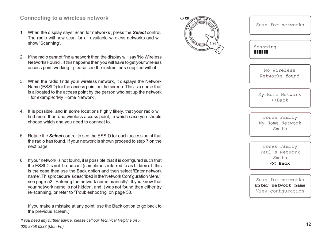 Roberts Radio WM201 manual Connecting to a wireless network, Scan for networks 