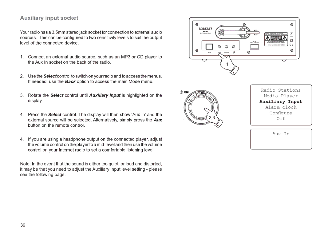 Roberts Radio WM201 manual Auxiliary input socket 