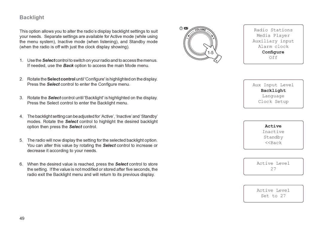 Roberts Radio WM201 manual Backlight, Active Level Set to 