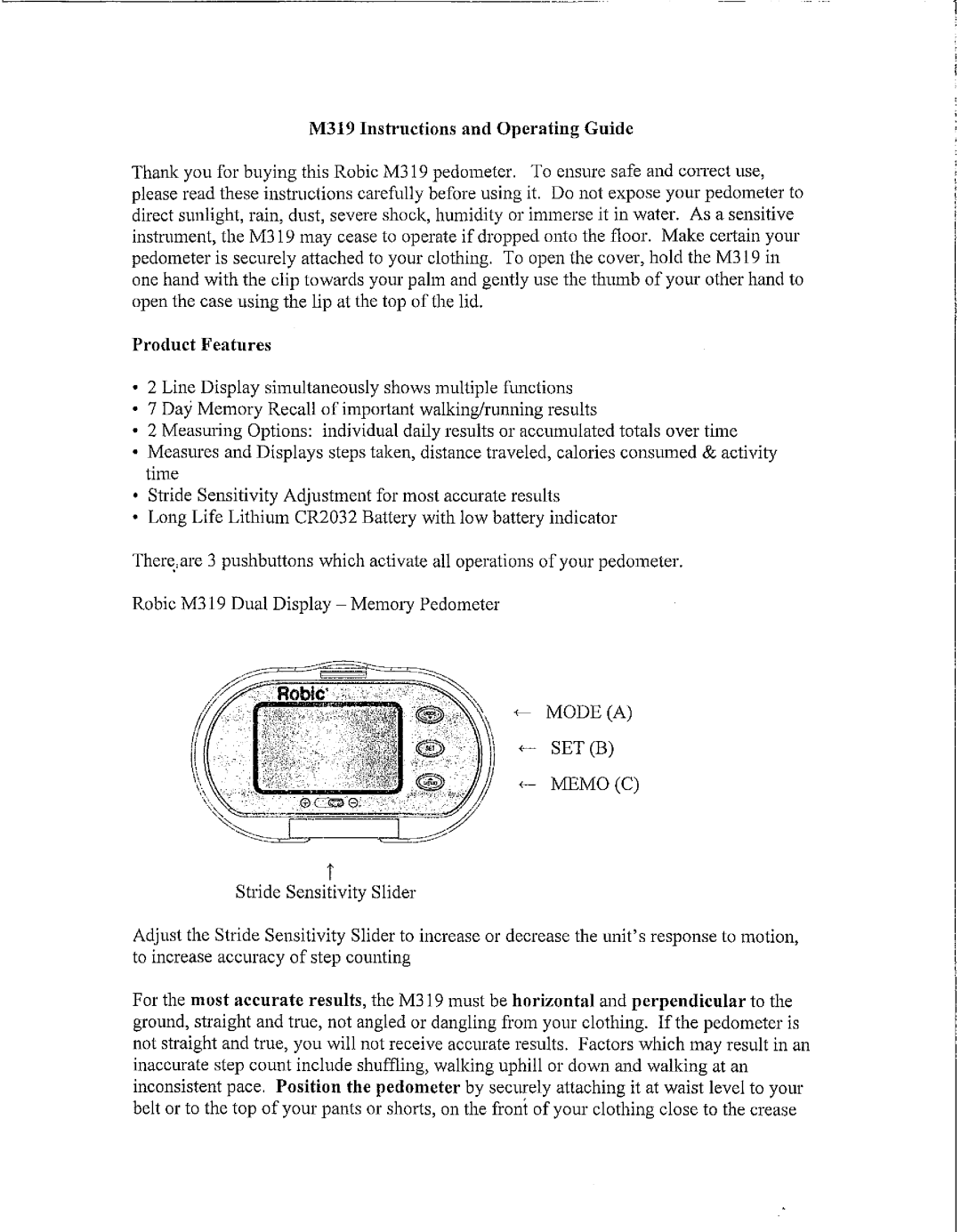 Robic M319 manual 