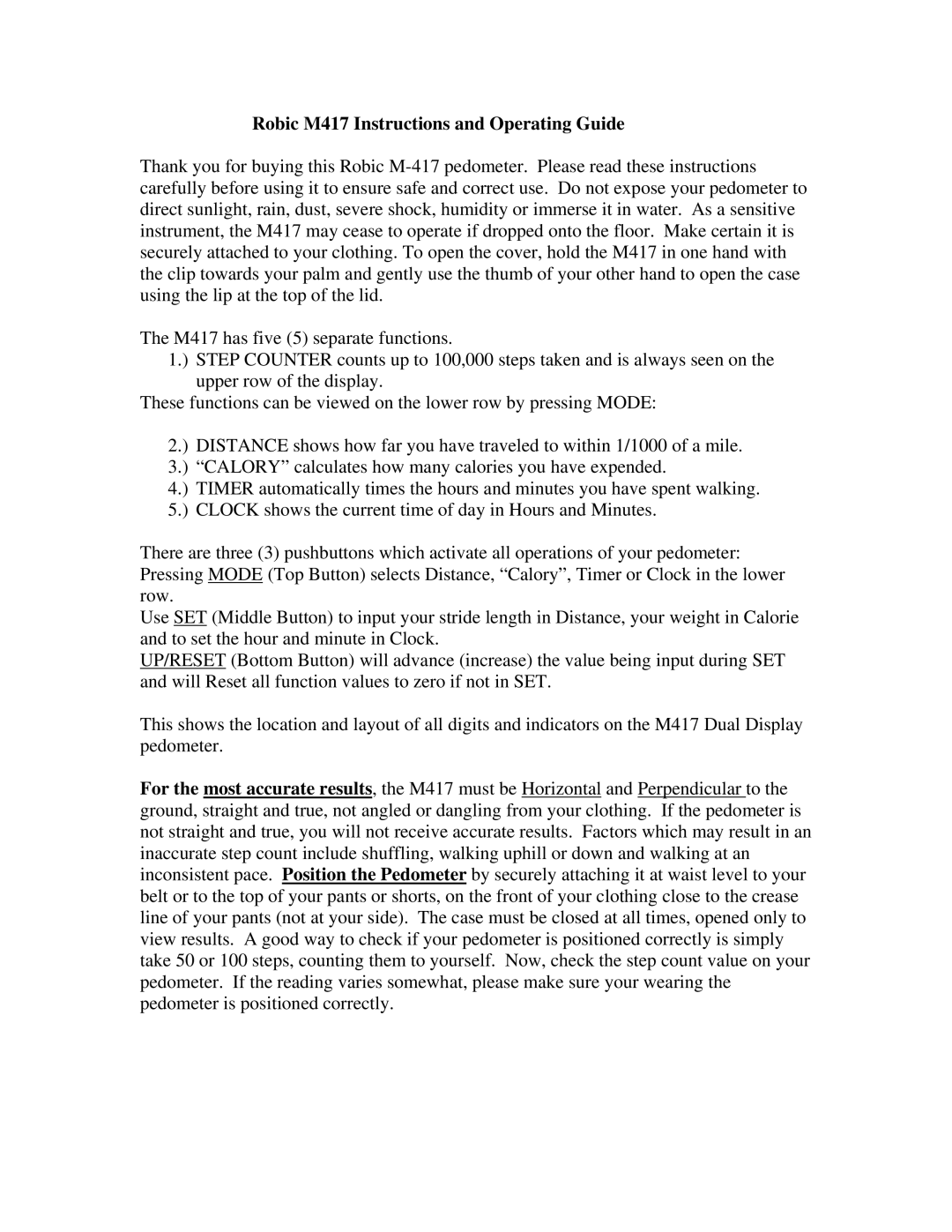 Robic manual Robic M417 Instructions and Operating Guide 