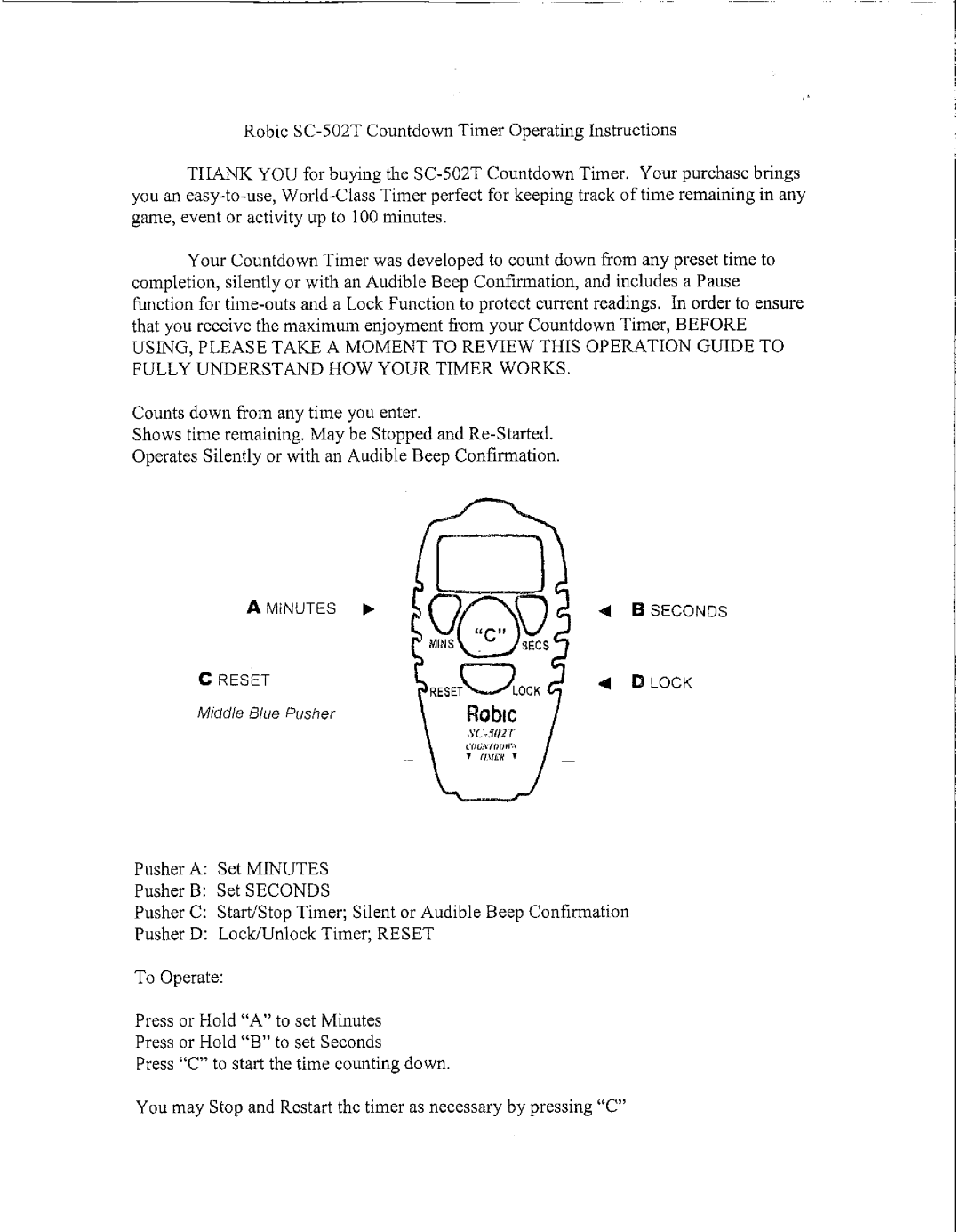 Robic SC-502T manual 