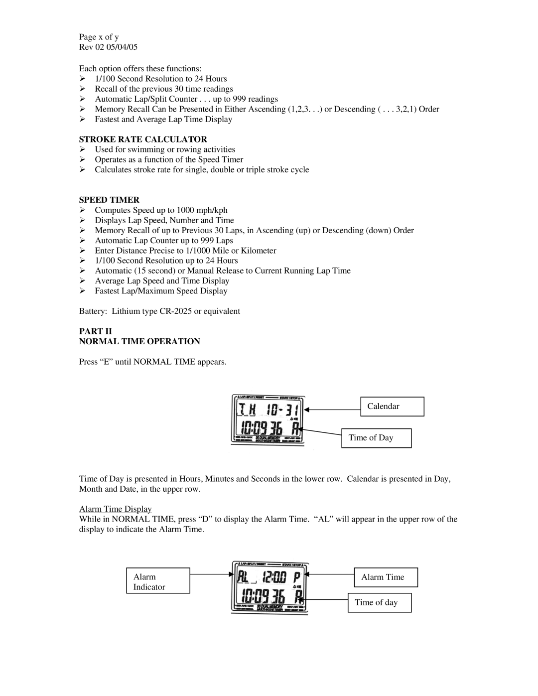 Robic SC-554 manual Stroke Rate Calculator, Speed Timer, Part Normal Time Operation 