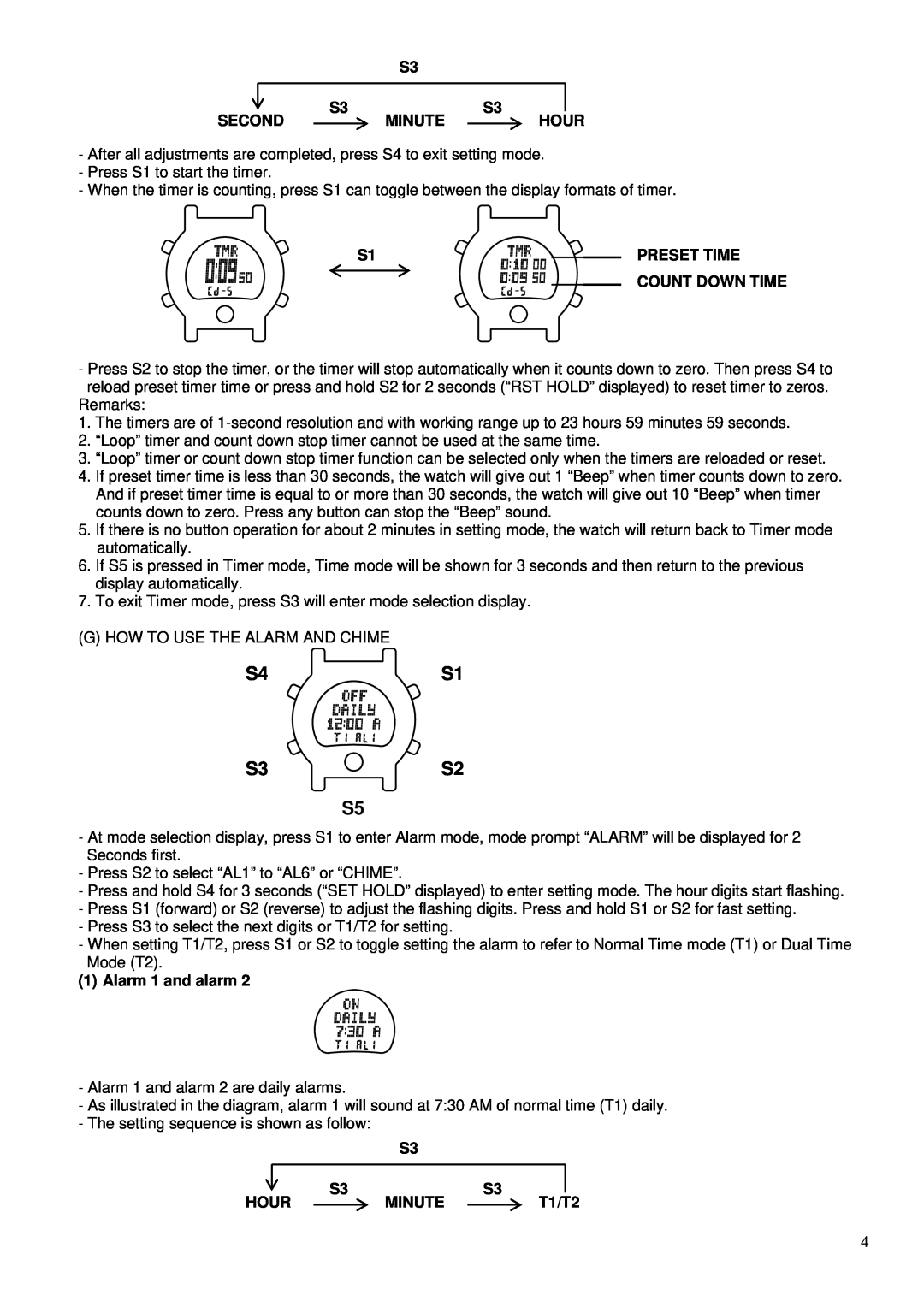 Robic SC-577 operating instructions S4S1 S3S2 S5, Minute 