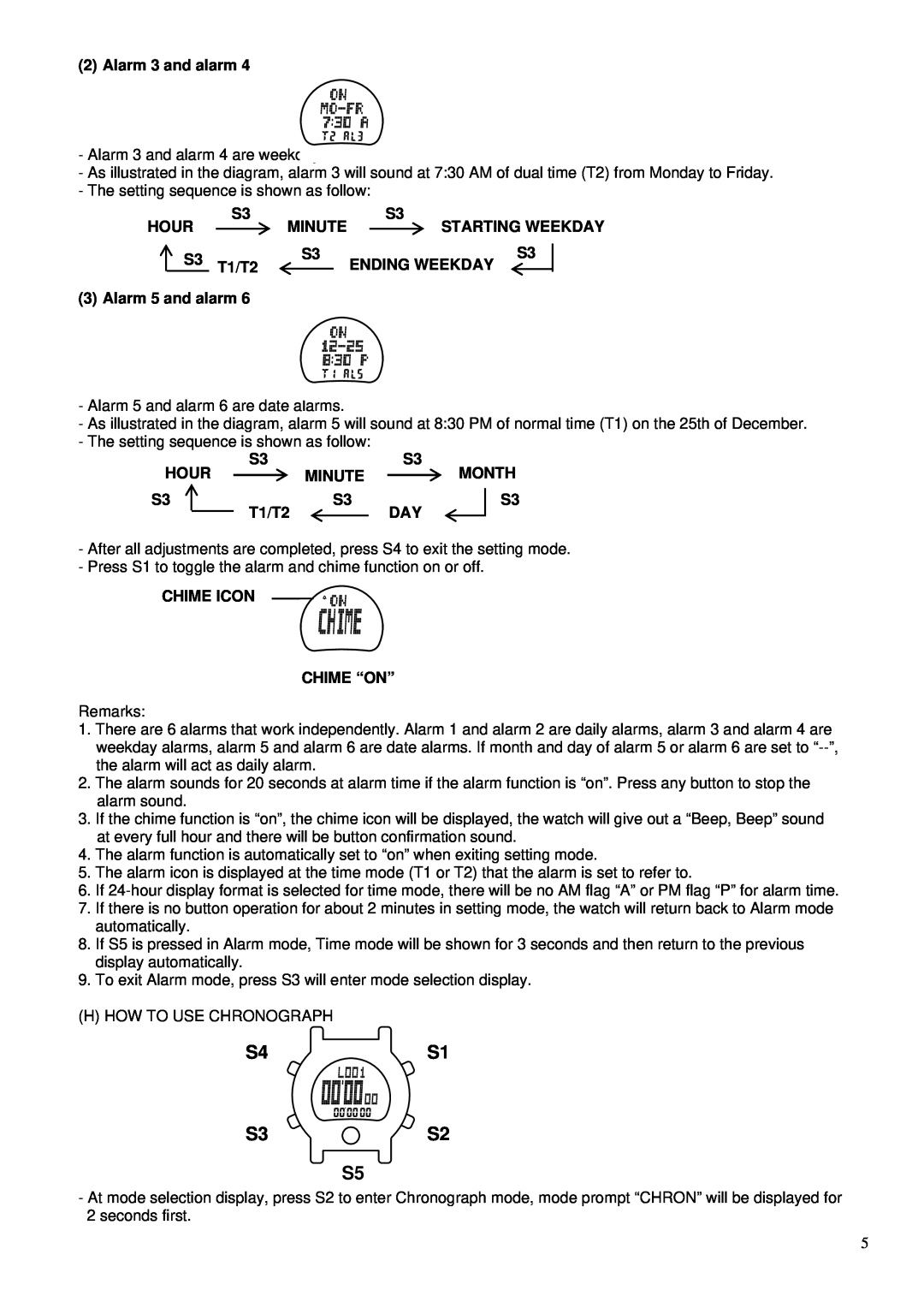 Robic SC-577 operating instructions S4S1 S3S2 S5, Alarm 3 and alarm 