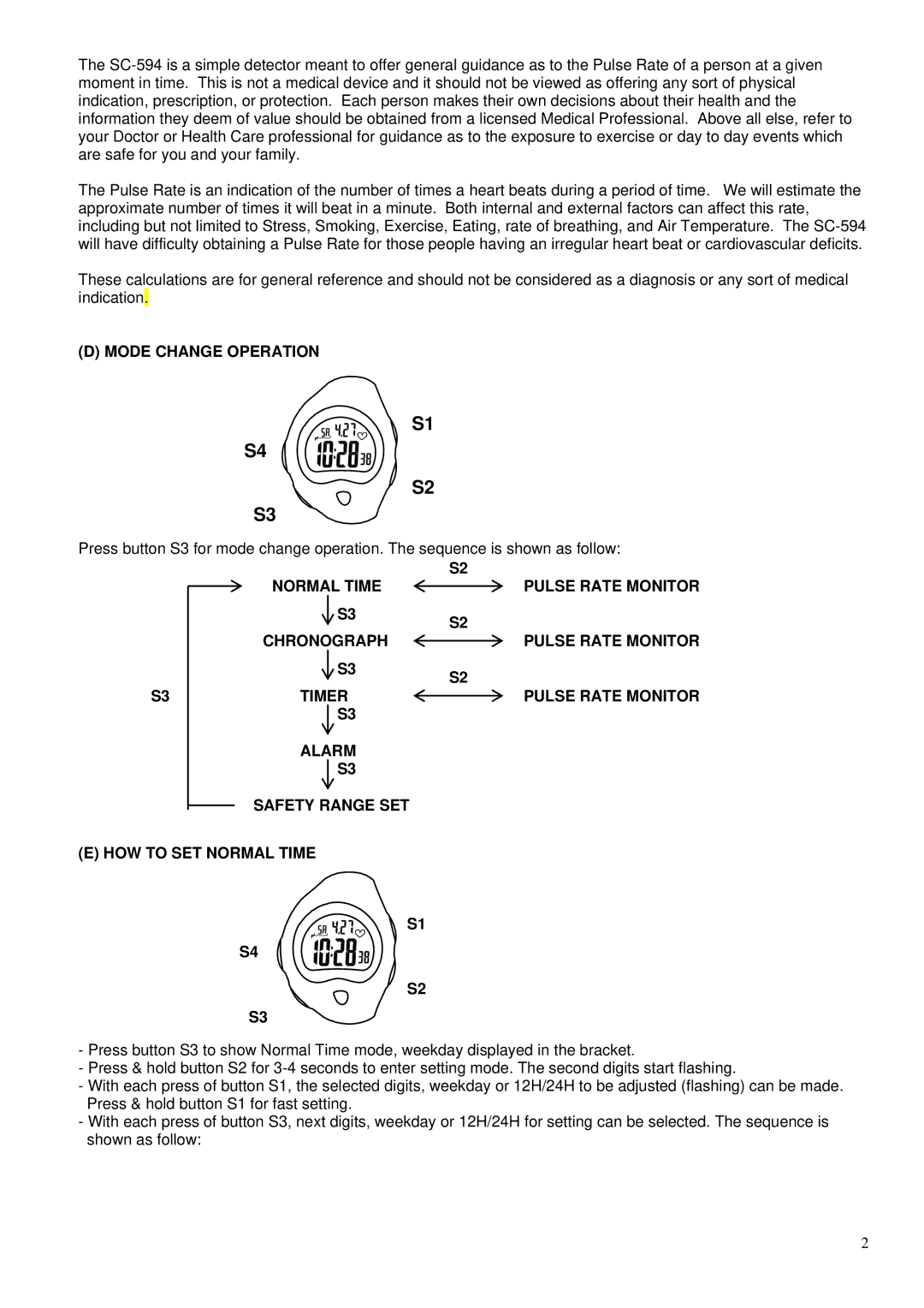 Robic SC-594 manual Mode Change Operation 