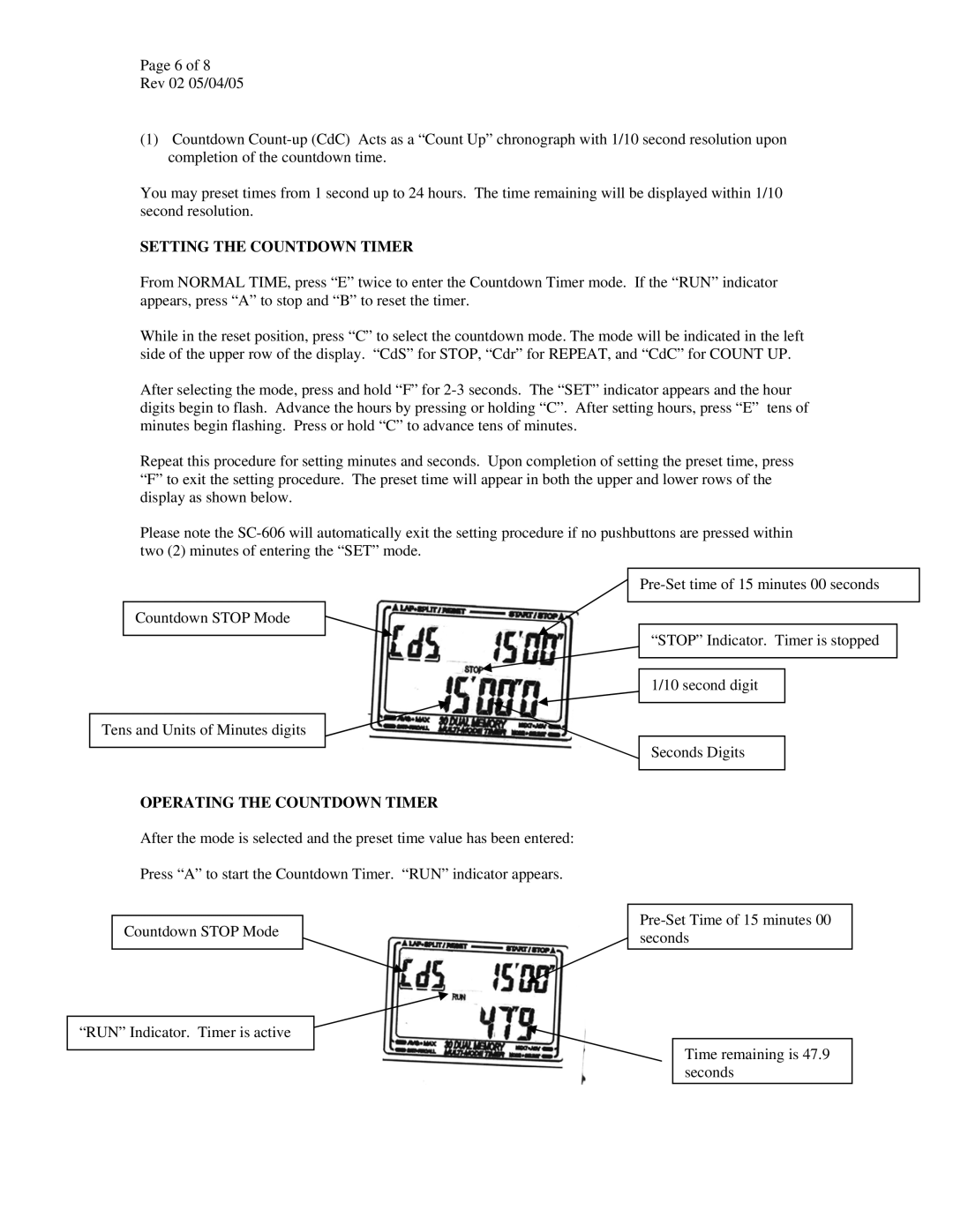 Robic SC-606 manual Setting the Countdown Timer, Operating the Countdown Timer 