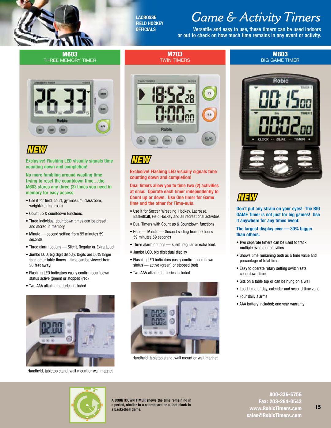 Robic SC-606W manual M603 M703 M803, Four daily alarms AAA battery included one year warranty 