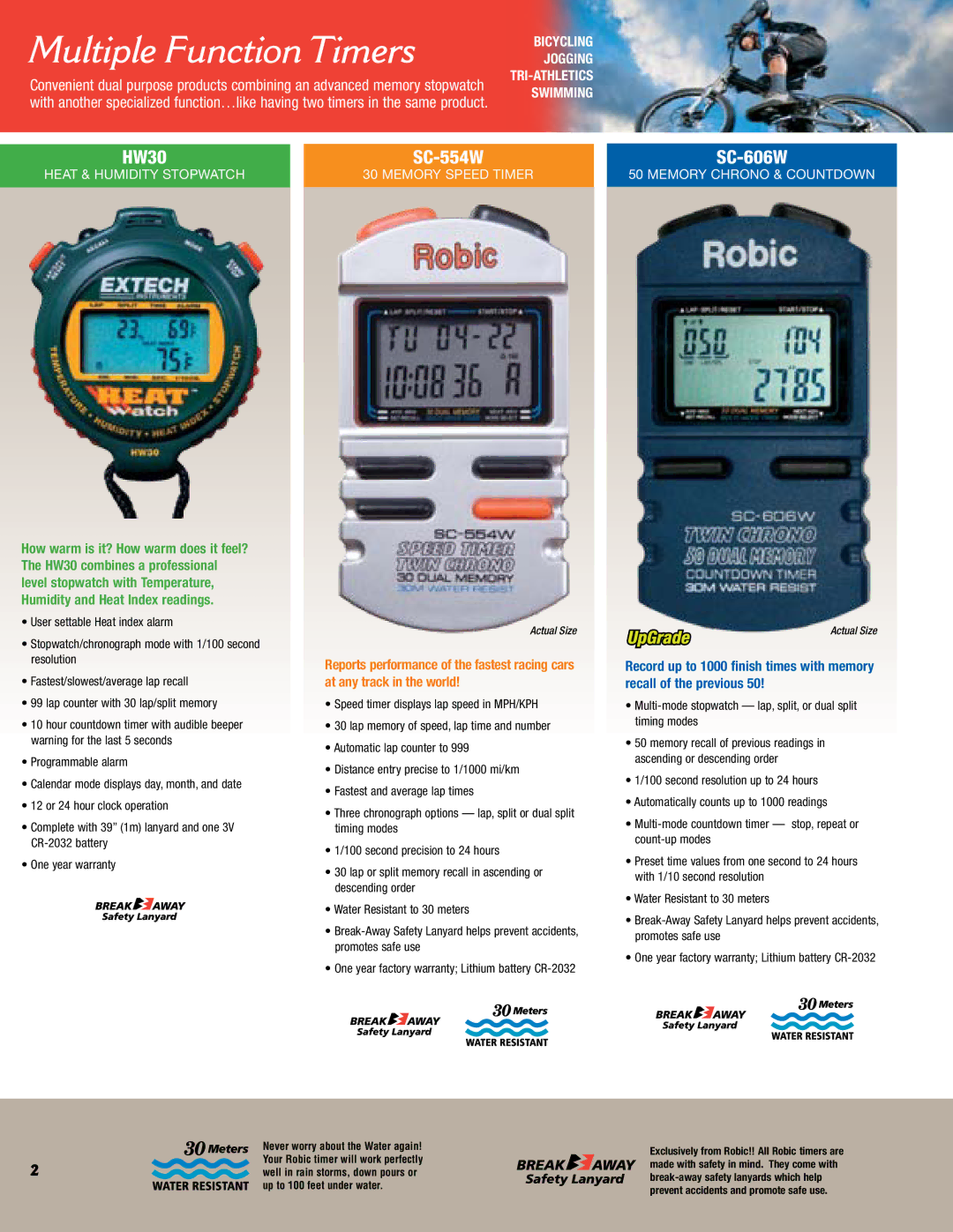 Robic SC-606W manual Multiple Function Timers, SC-554W, Multi-mode stopwatch lap, split, or dual split timing modes 