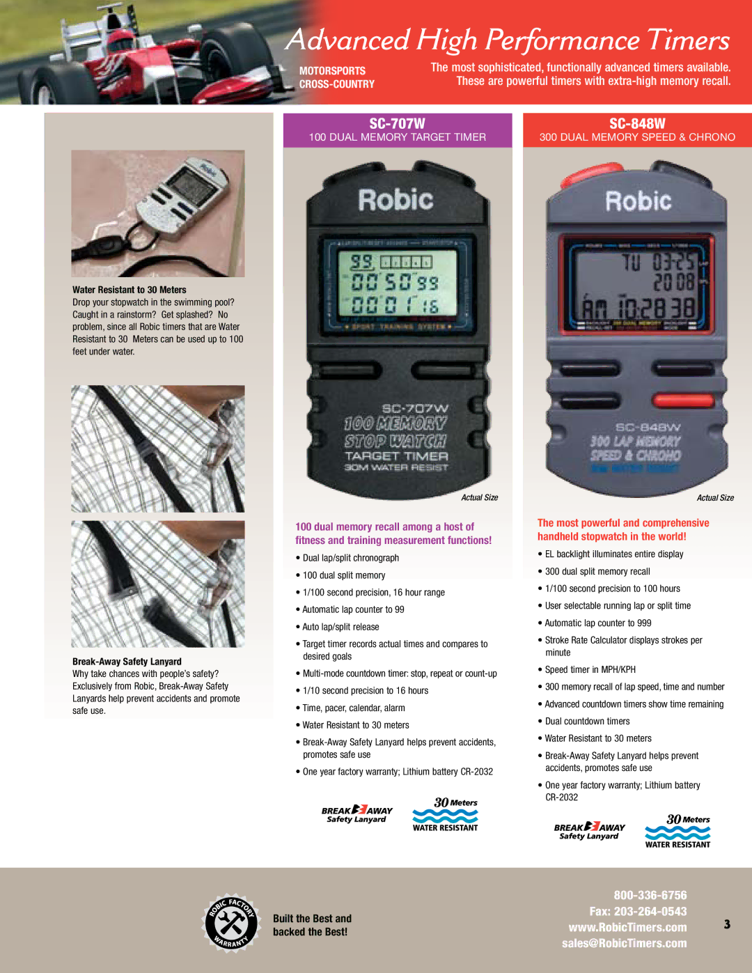 Robic SC-606W manual Advanced High Performance Timers, SC-707W SC-848W, Dual countdown timers Water Resistant to 30 meters 