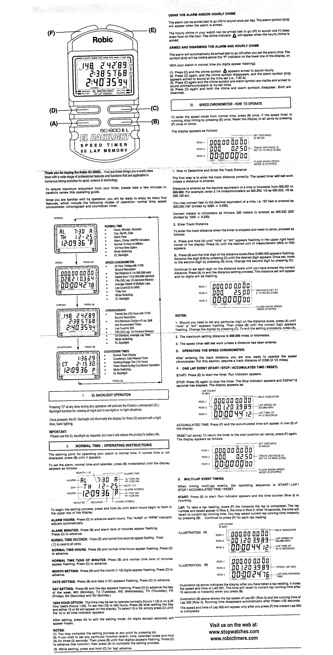 Robic SC-800 EL manual 