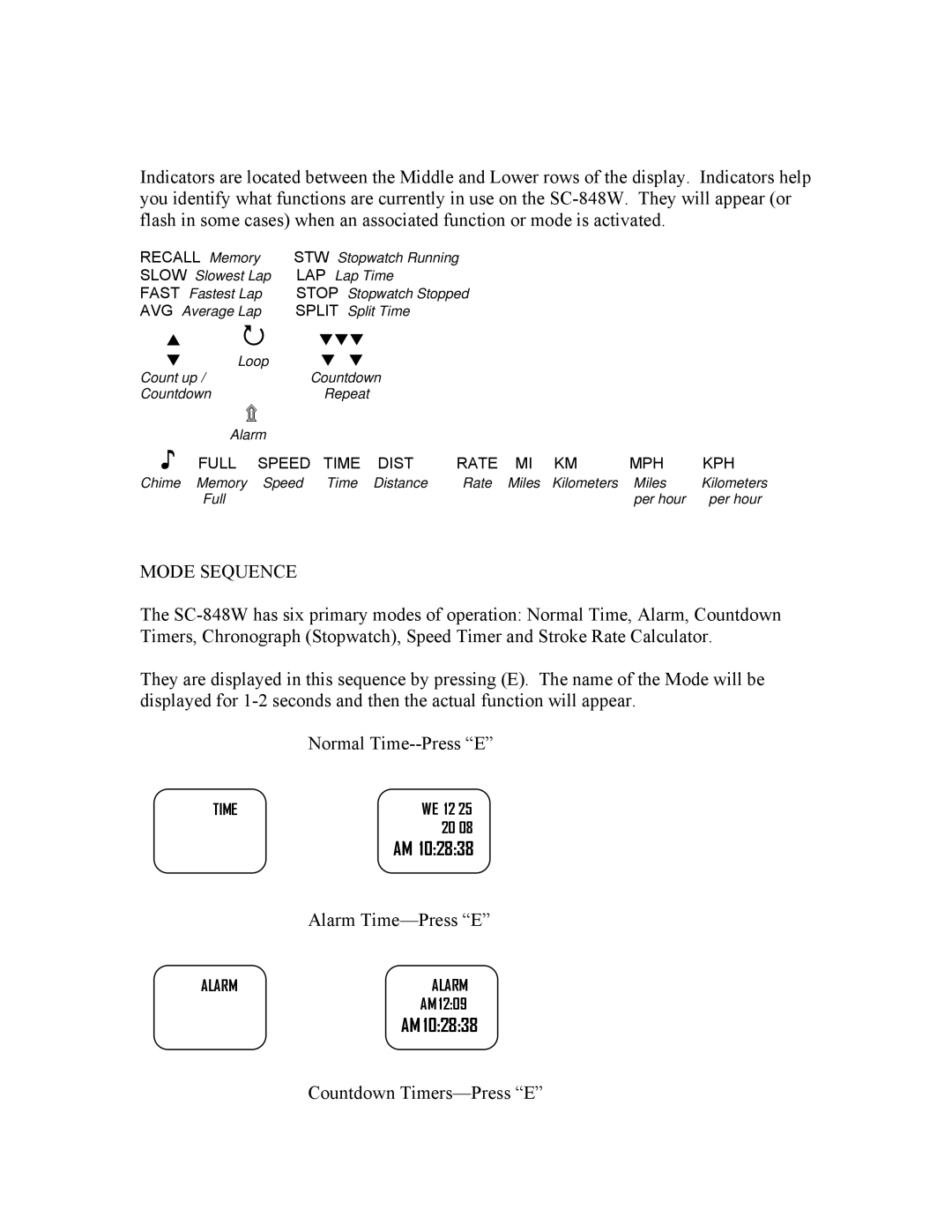 Robic SC-848W-300 warranty Mode Sequence, Recall Memory 