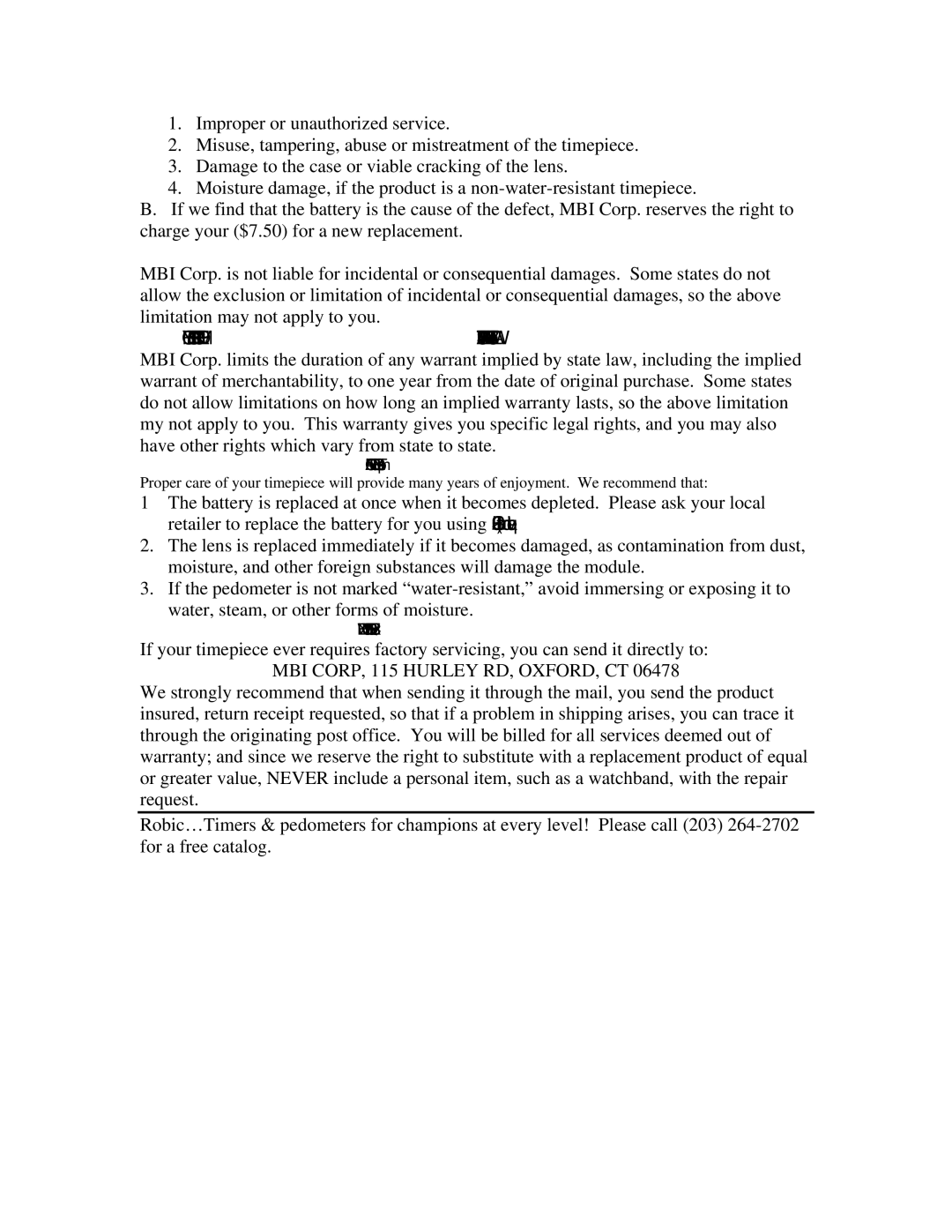 Robic UV-419 manual When YOU Require Service 