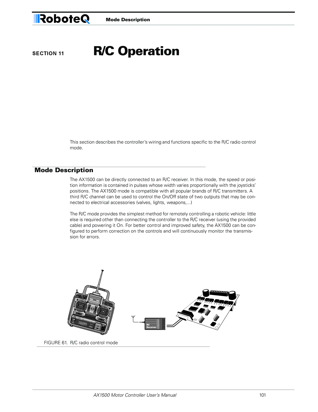 RoboteQ AX1500, AX2550 user manual C Operation, C radio control mode 