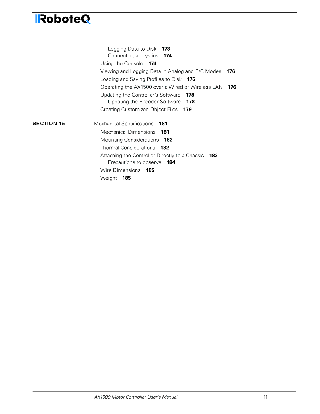 RoboteQ AX1500, AX2550 user manual 173 