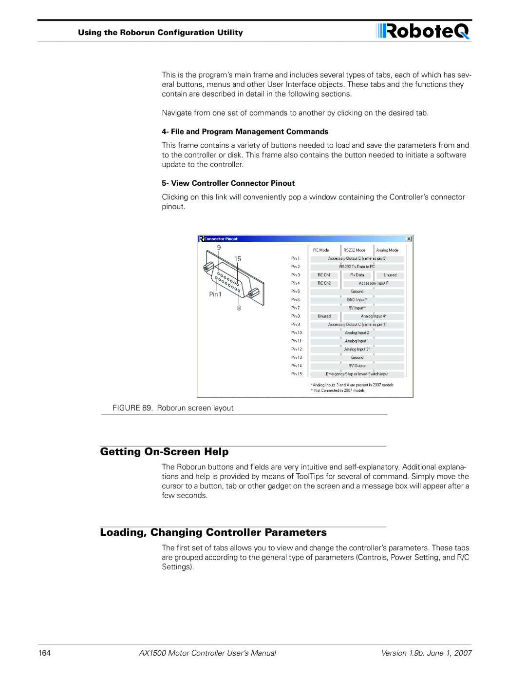 RoboteQ AX2550 Getting On-Screen Help, Loading, Changing Controller Parameters, File and Program Management Commands 