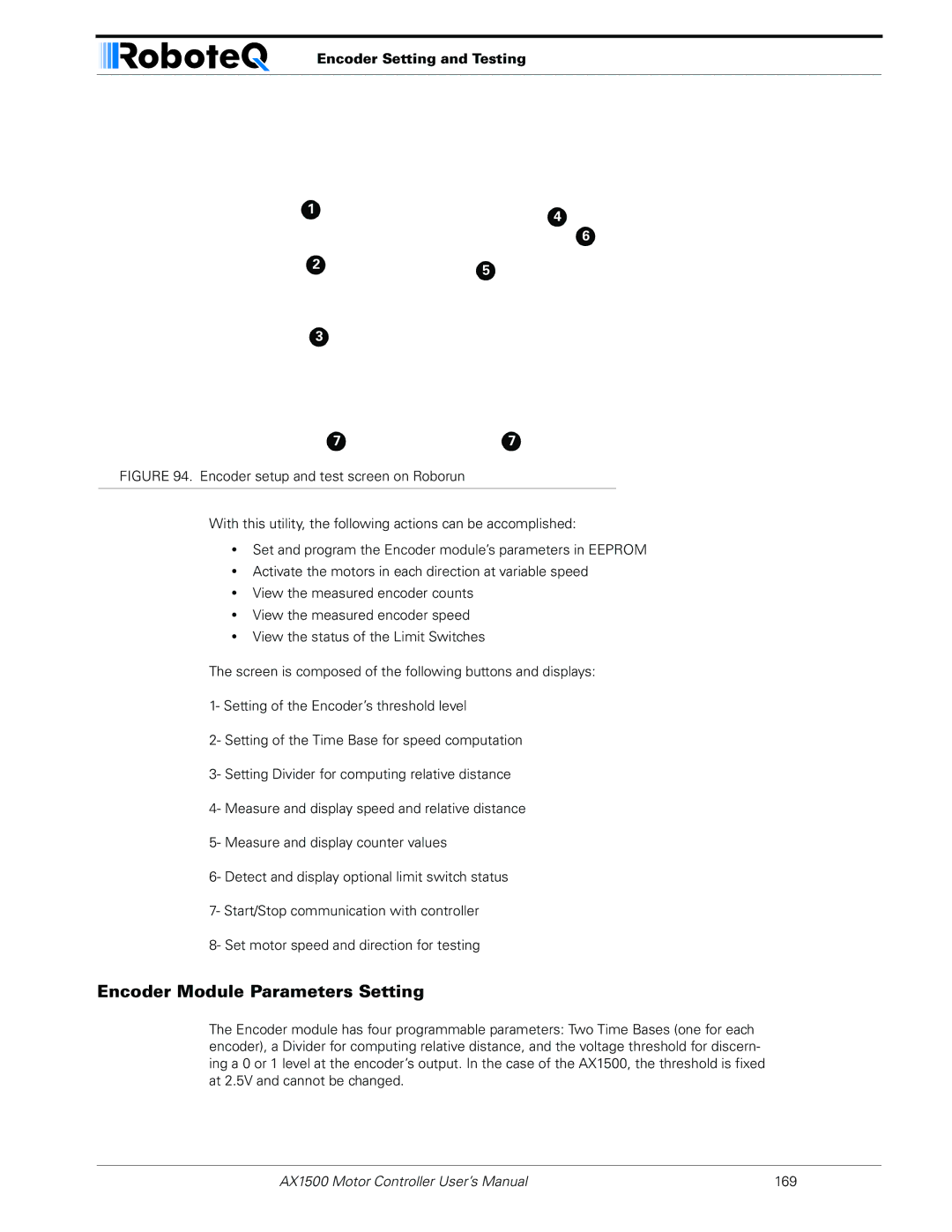 RoboteQ AX1500, AX2550 user manual Encoder Module Parameters Setting, Encoder Setting and Testing 