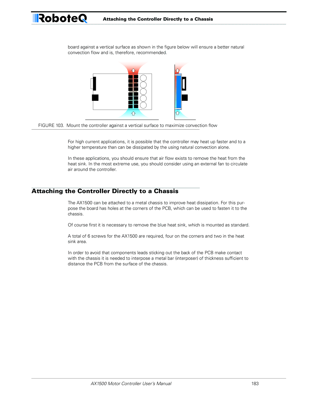 RoboteQ AX1500, AX2550 user manual Attaching the Controller Directly to a Chassis 