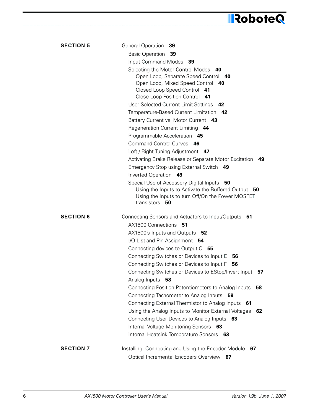 RoboteQ AX2550, AX1500 user manual Section 