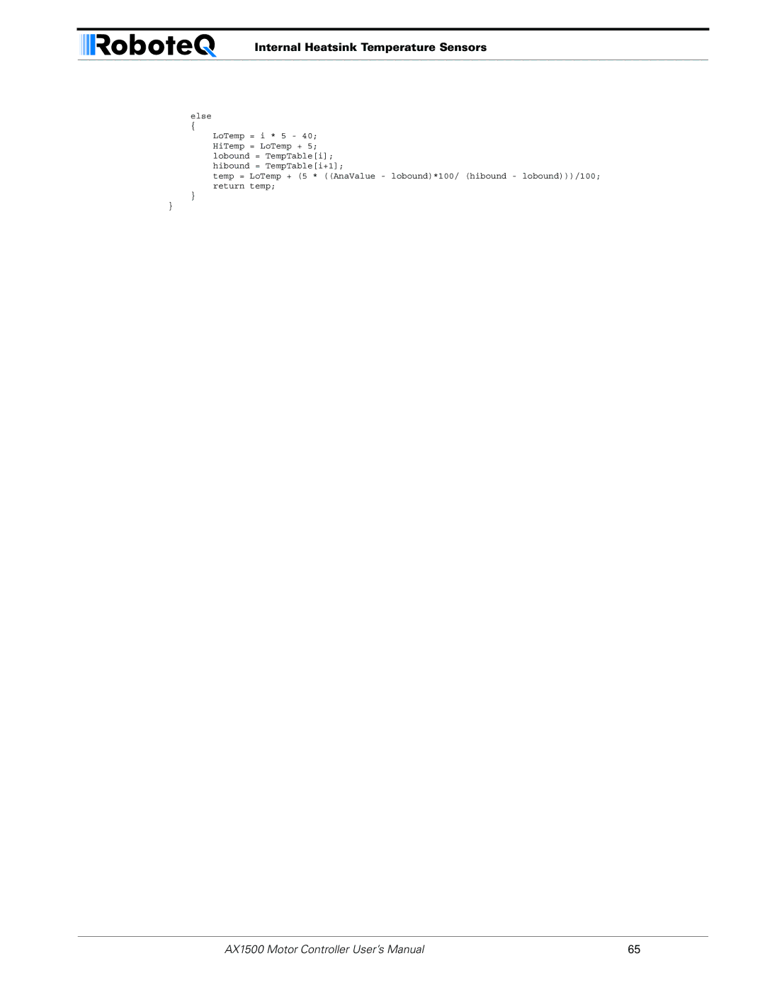 RoboteQ AX1500, AX2550 user manual Internal Heatsink Temperature Sensors 