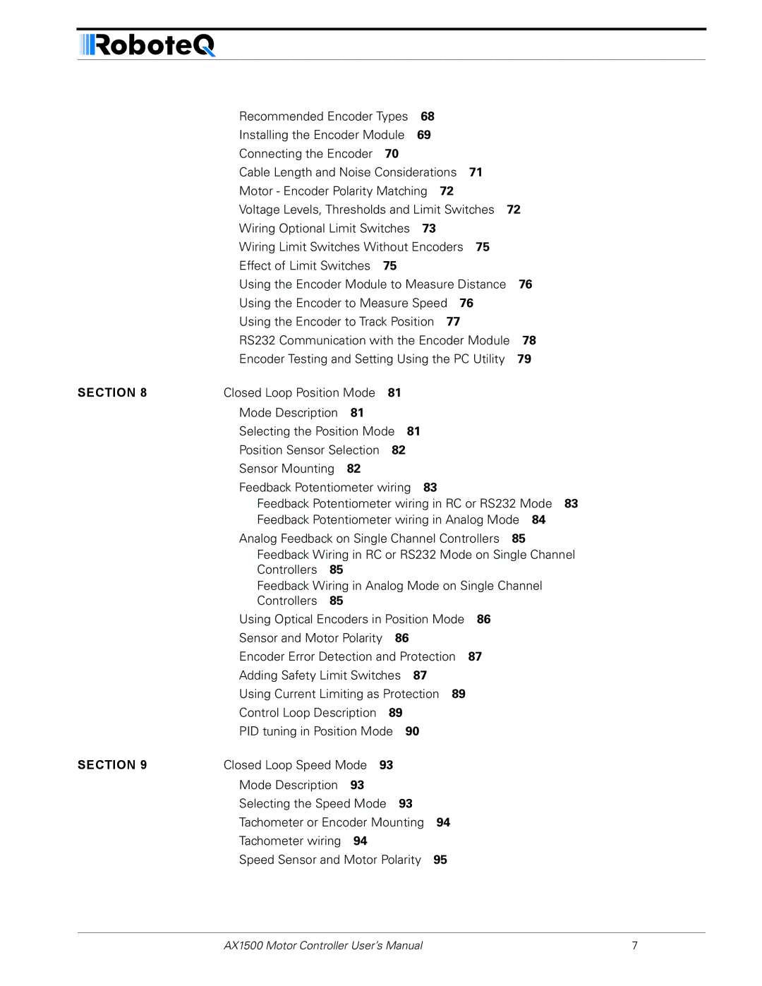 RoboteQ AX1500, AX2550 user manual Section 