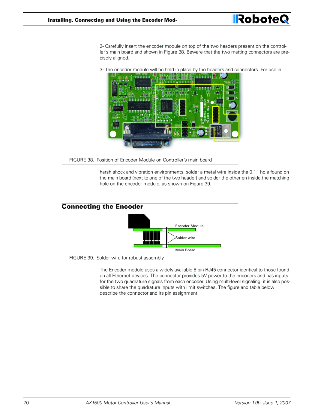 RoboteQ AX2550, AX1500 user manual Connecting the Encoder 