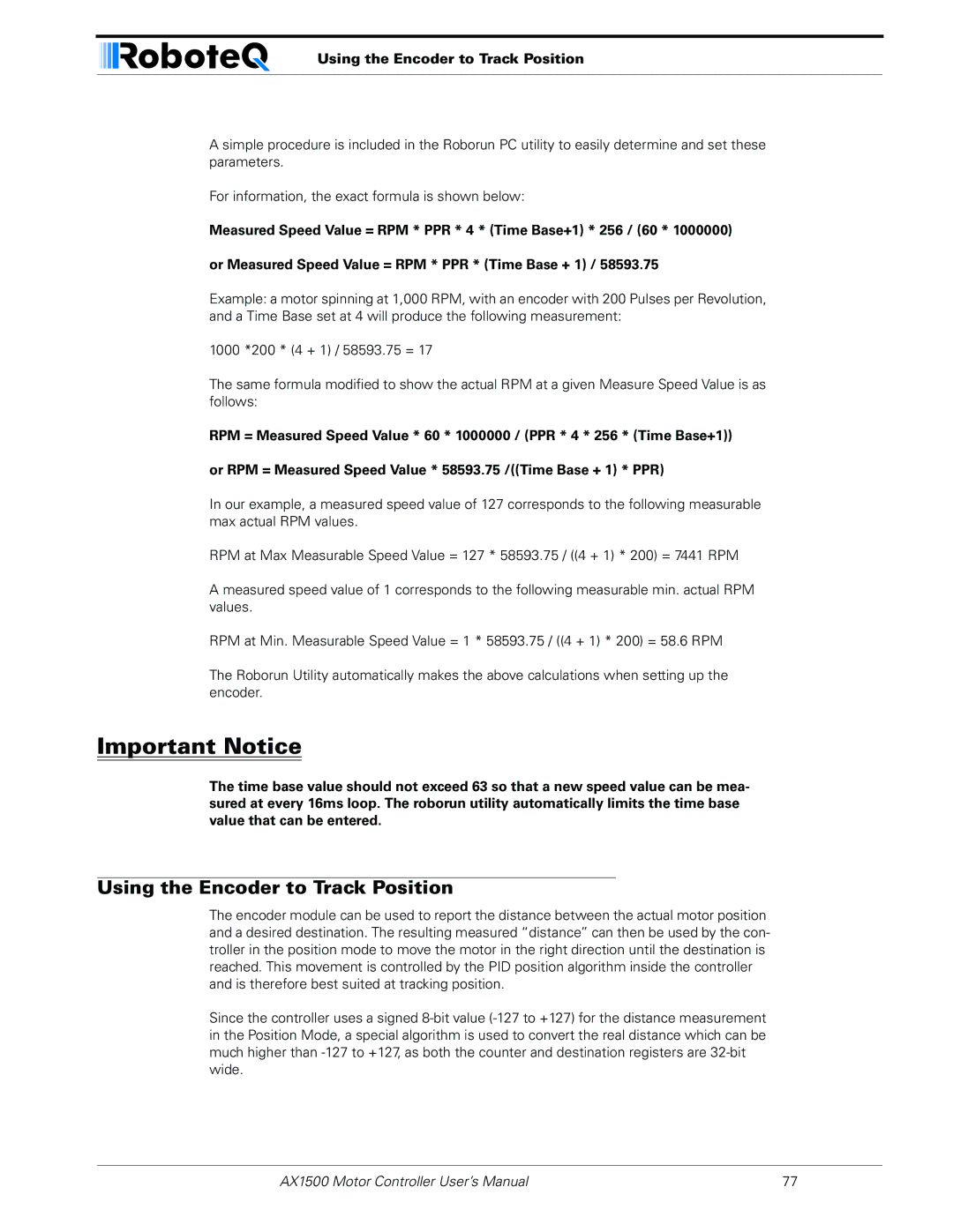 RoboteQ AX1500, AX2550 user manual Using the Encoder to Track Position 