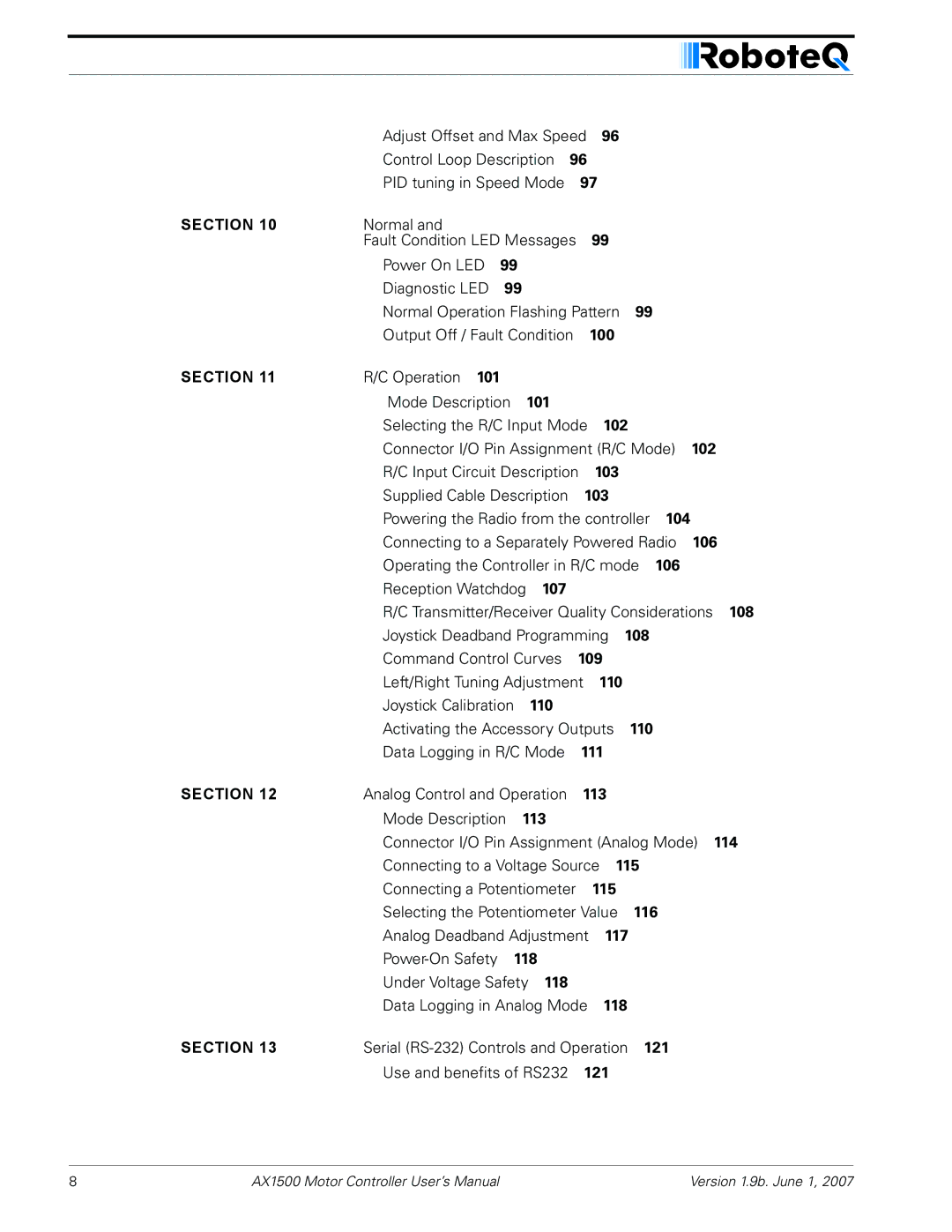 RoboteQ AX2550, AX1500 user manual 100 