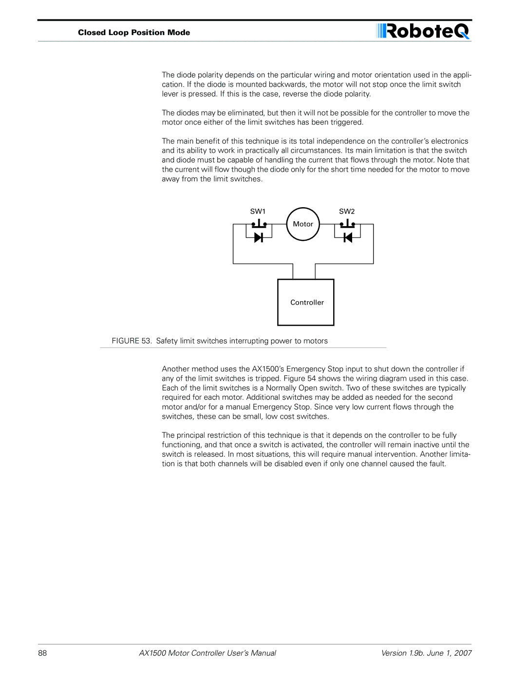 RoboteQ AX2550, AX1500 user manual SW1 SW2 