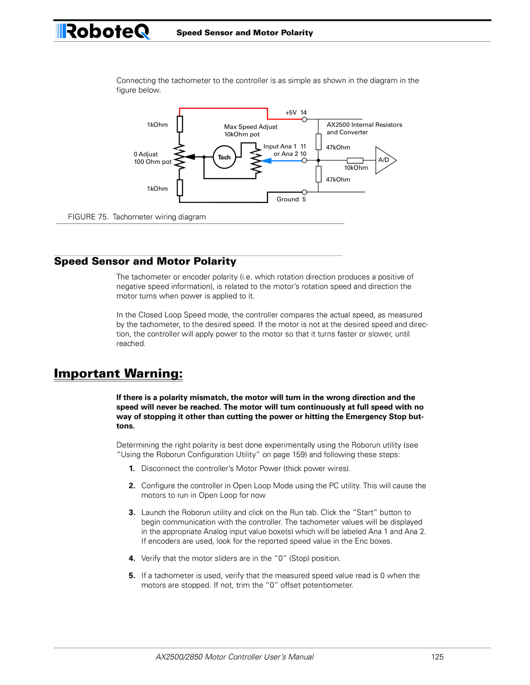 RoboteQ AX2550/2850 user manual Speed Sensor and Motor Polarity 