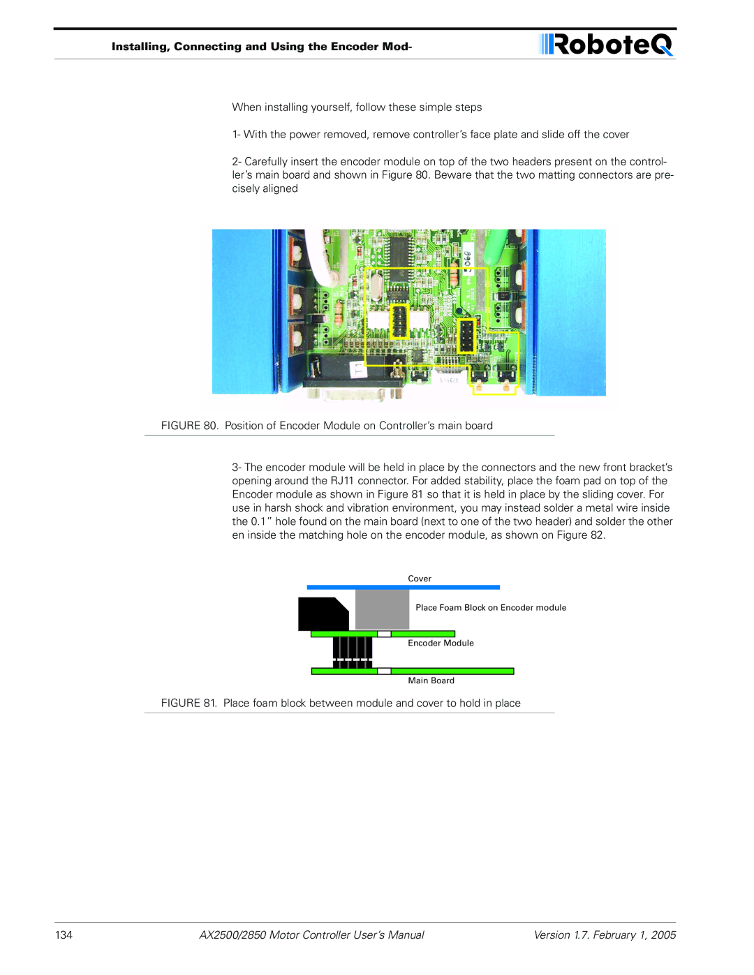 RoboteQ AX2550/2850 user manual Position of Encoder Module on Controller’s main board 