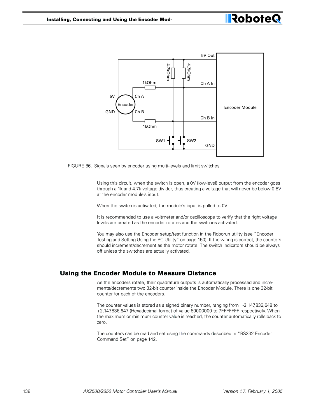 RoboteQ AX2550/2850 user manual Using the Encoder Module to Measure Distance 