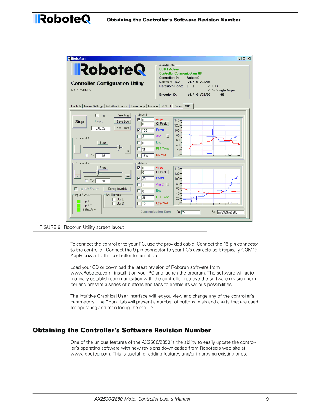 RoboteQ AX2550/2850 user manual Obtaining the Controller’s Software Revision Number 