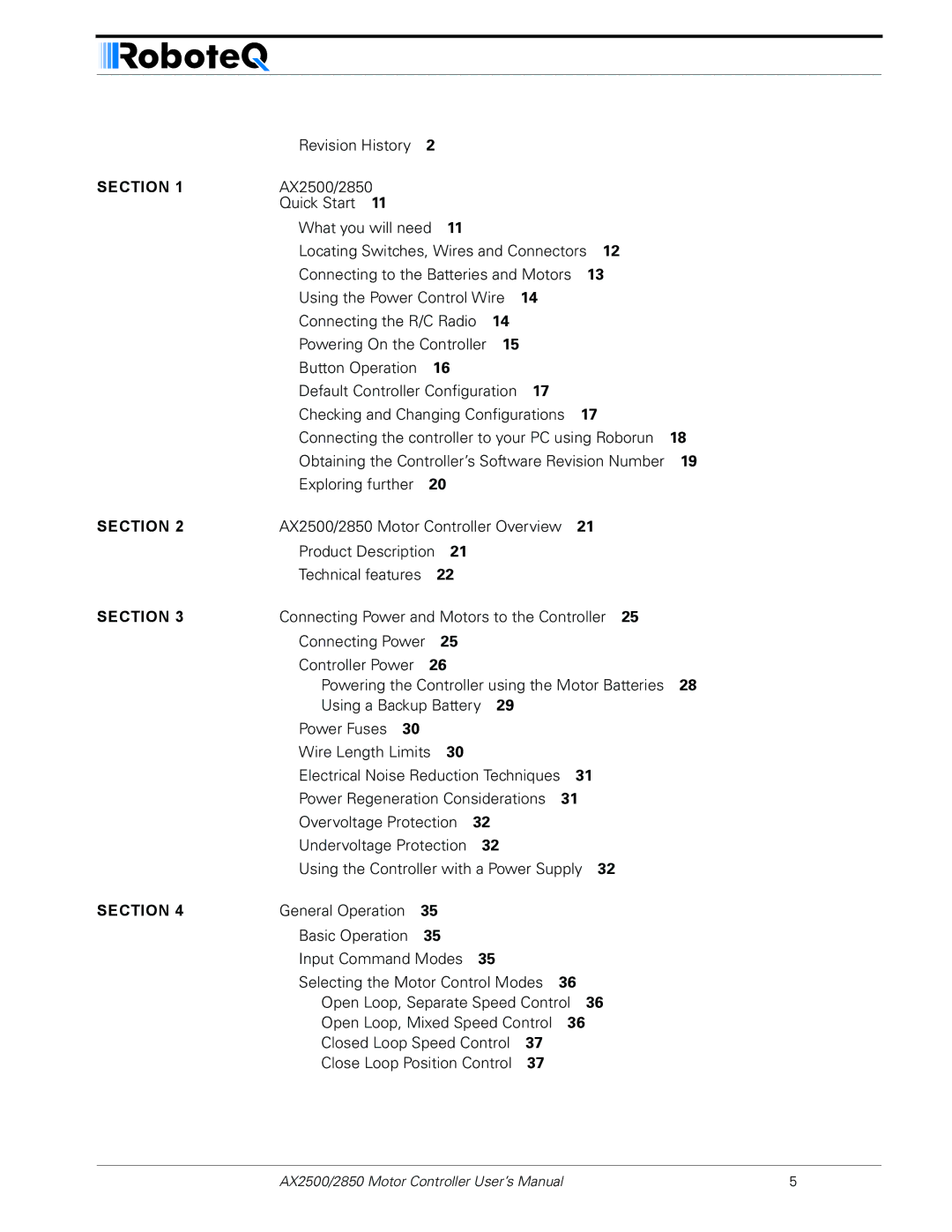 RoboteQ AX2550/2850 user manual Section 