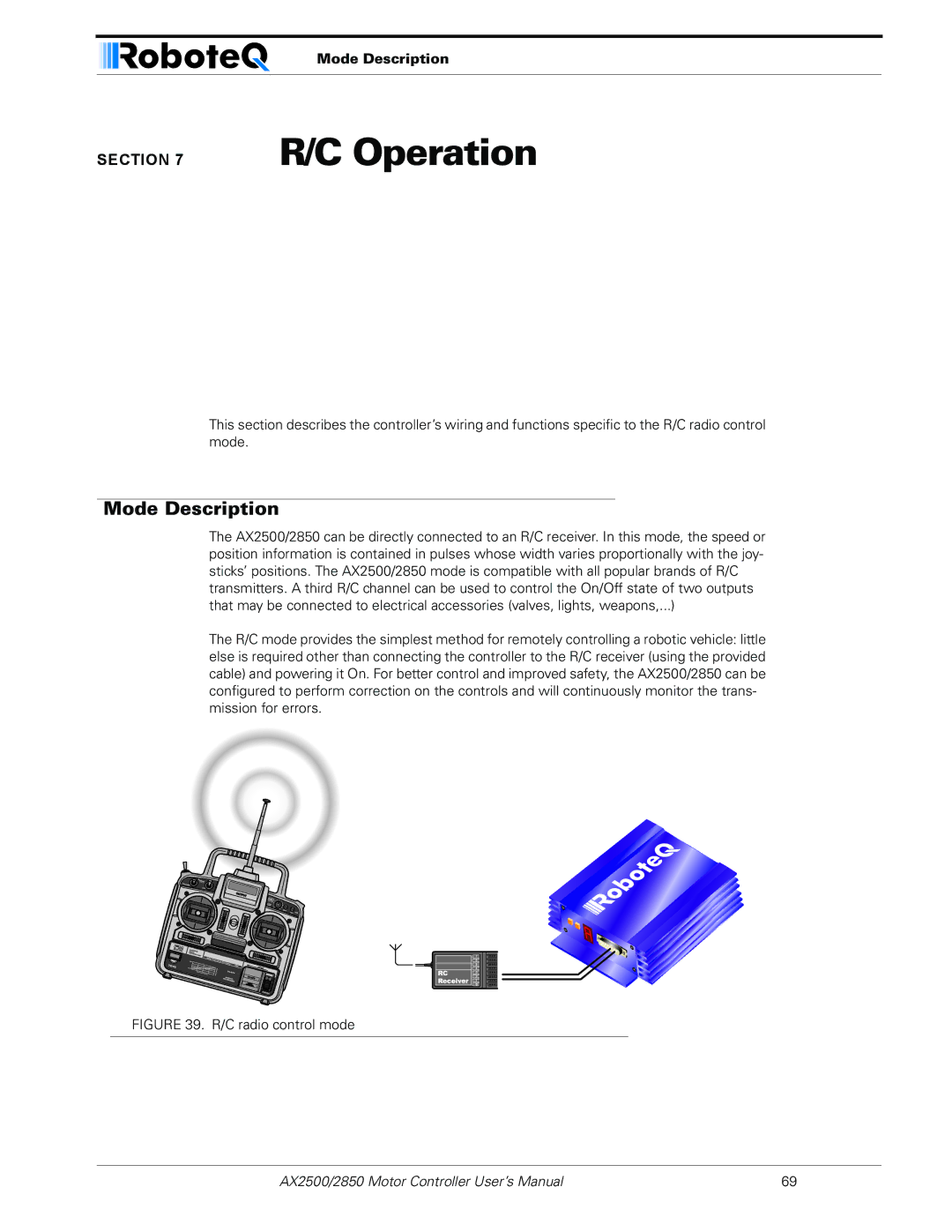 RoboteQ AX2550/2850 user manual Operation, Mode Description 