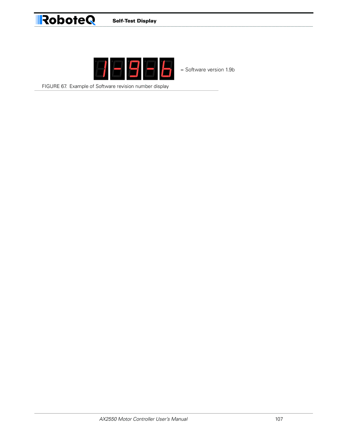 RoboteQ AX2850 user manual = Software version 1.9b, Self-Test Display 